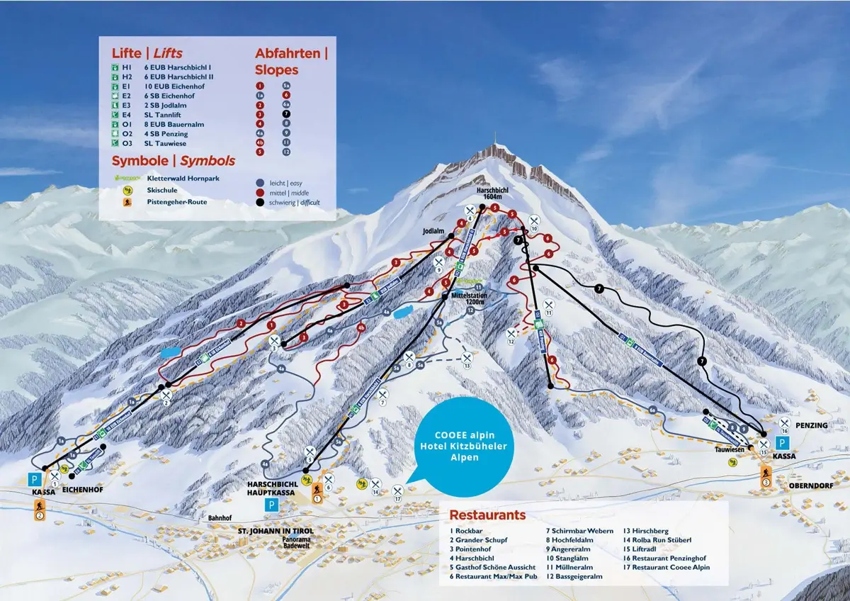 Eine Karte vom Skigebiet in St. Johann in Tirol.