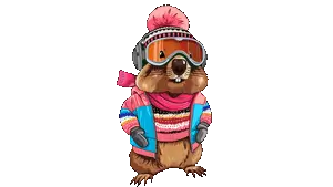 Das COOEE alpin Maskottchen Darri. Ein Murmeltier mit einer rosa Mütze, Skibrille, Skijacke und Handschuhen.